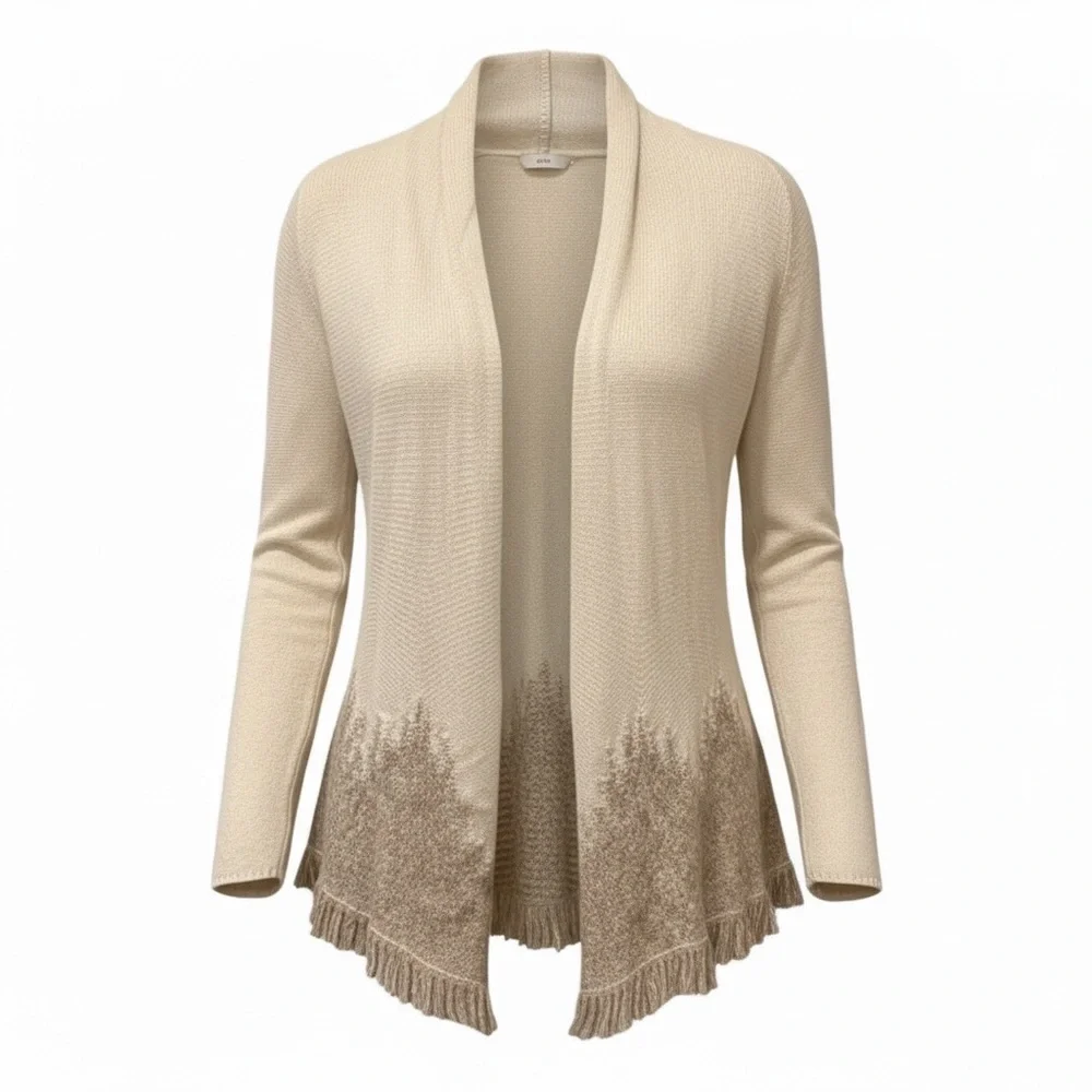 Moth cream open front fringe cardigan, XS